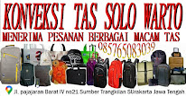 Konveksi tas solo Warto
JL.Pajajaran Barat IV no21 SumberTrangkilan solo Jawa Tengah
wa : 085765083039